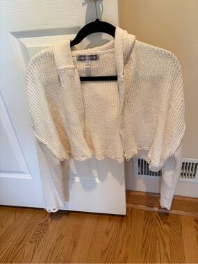 Urban Outfitters Cream Cropped Hooded Cardigan